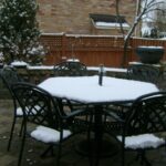 Patio table covered in snow.